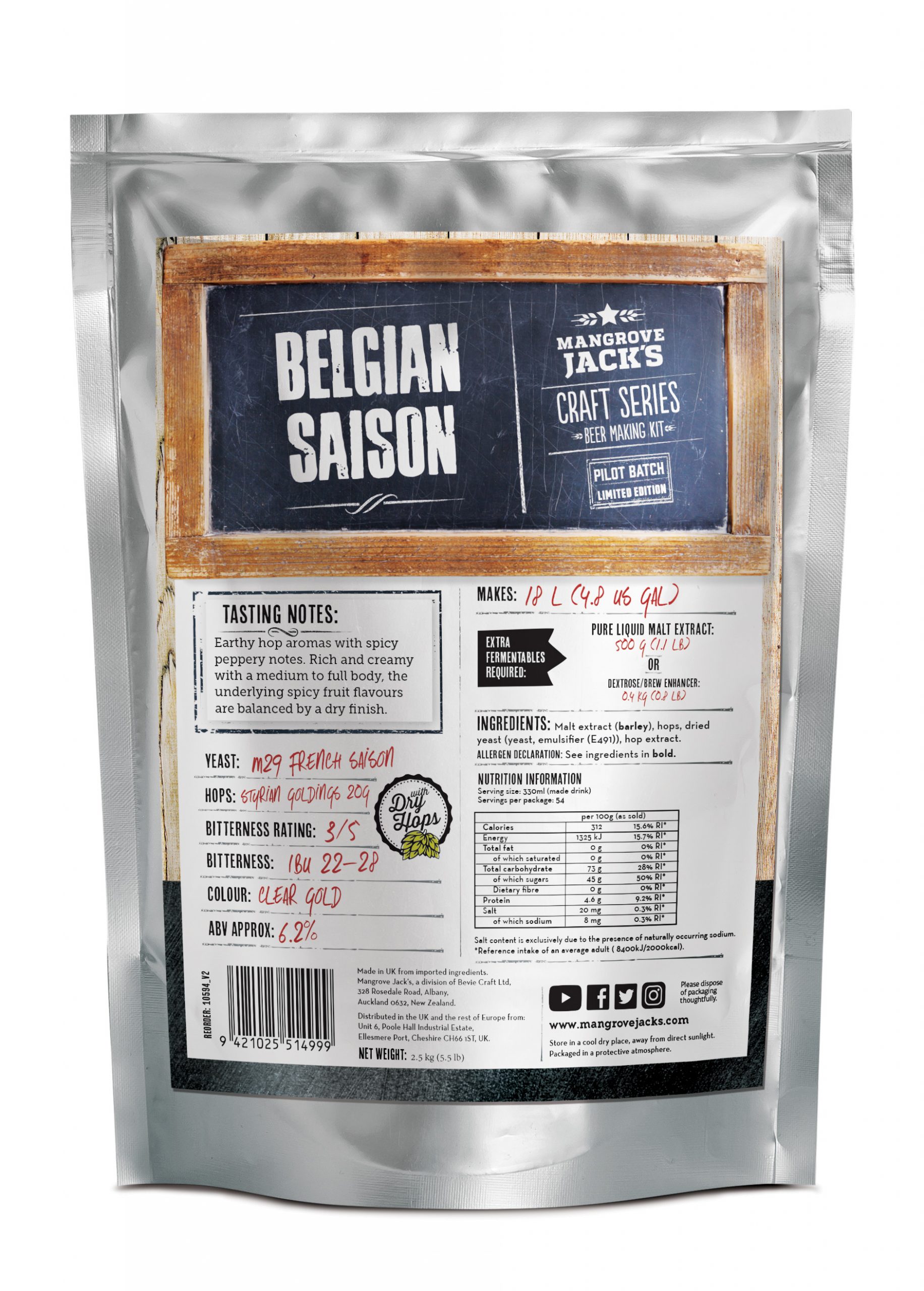 Kit bere Mangrove Jack`s Belgian Saison 2,5 kg Saison Crafted Beer